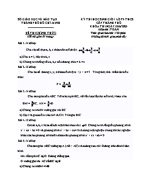 Đề thi học sinh giỏi cấp thành phố môn Toán Lớp 9 THCS - Năm học 2019-2020